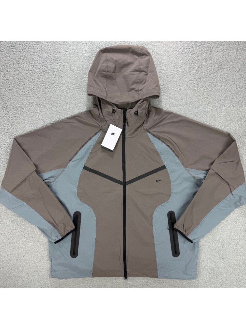 Nike Tech Jacket Men Large Cave Stone Brown Woven Windrunner Color Block Dri Fit